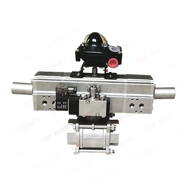 Three stage pneumatic threaded ball valve
