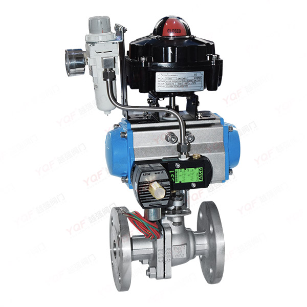 Equipped with explosion-proof triple piece pneumatic flange ball valve