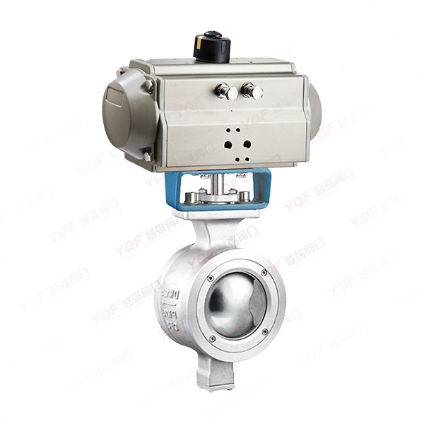 Pneumatic V-shaped cut-off ball valve