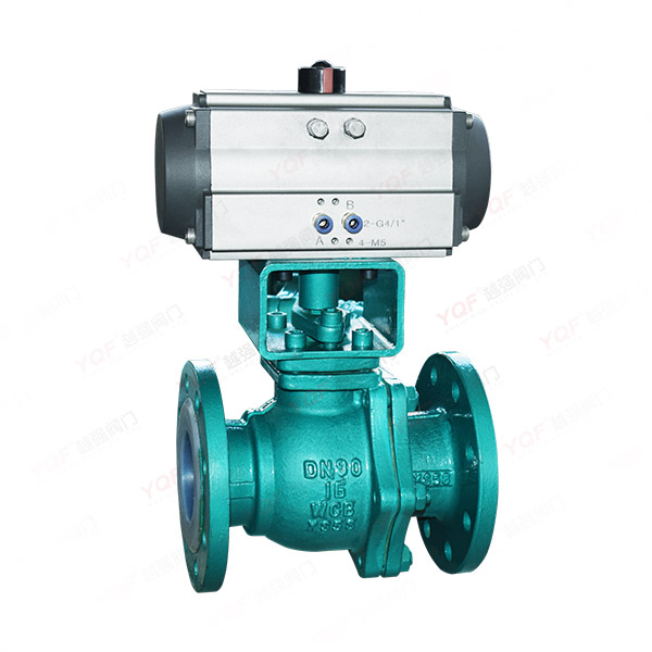 Pneumatic fluorine lined flange ball valve