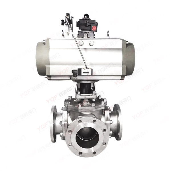 Pneumatic three-way flange ball valve
