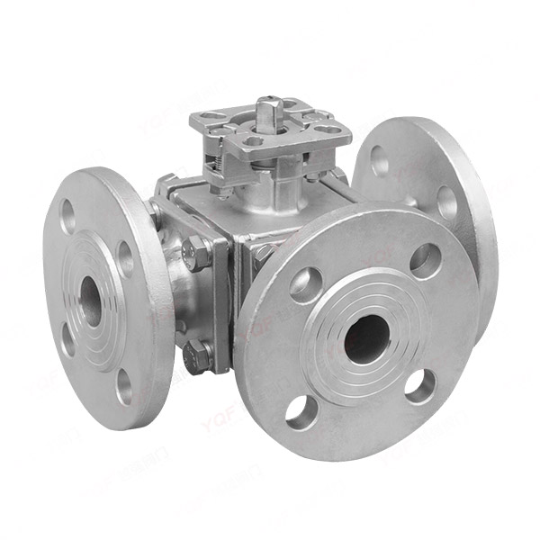 Three way high platform flange ball valve